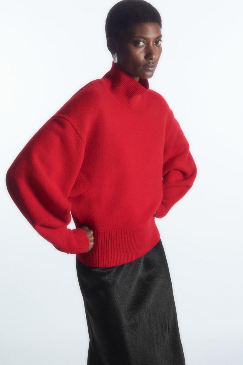 COS Funnel-neck Waisted Gyapjú Jumpers Női Piros | AVG-925781