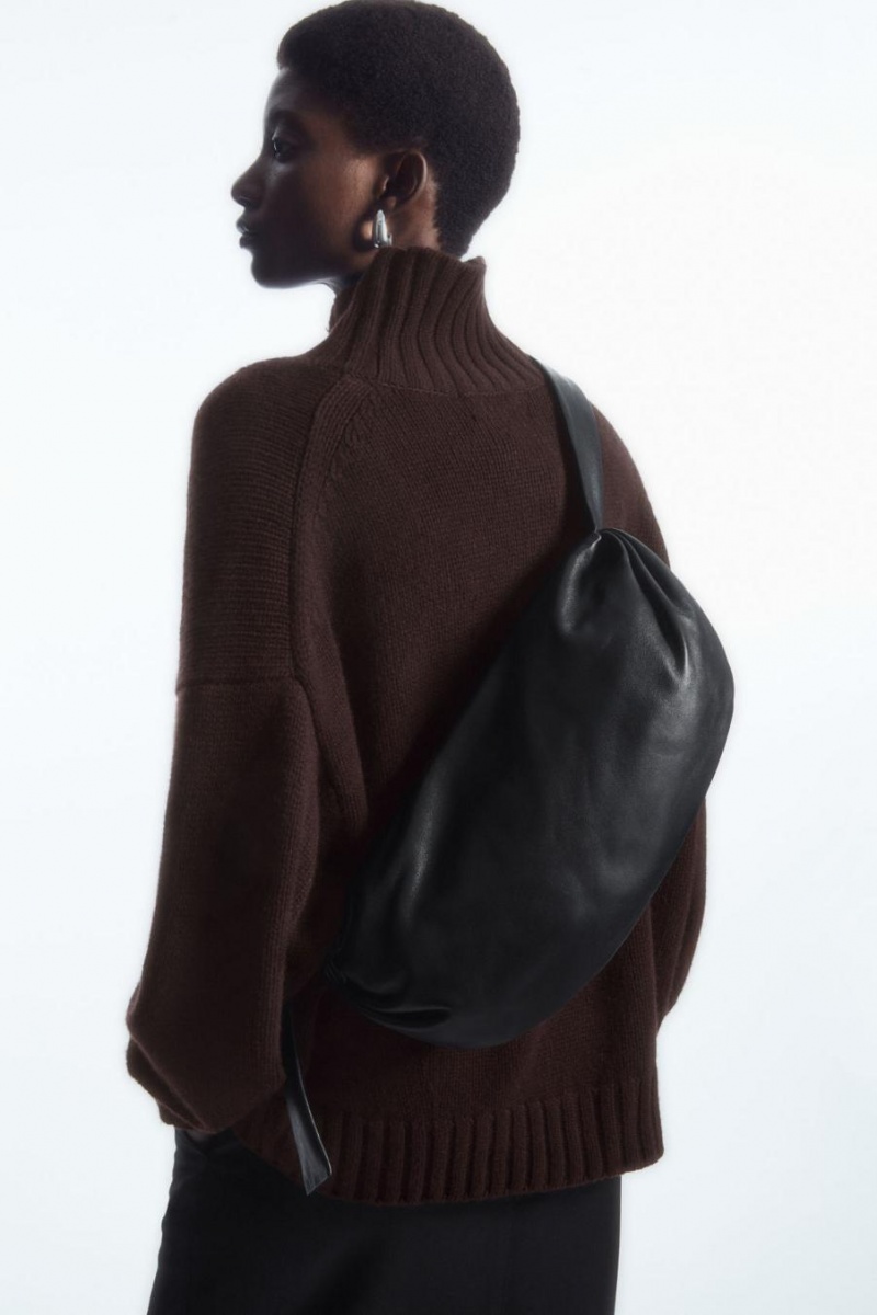 COS Gathered Bőr Crossbody Táska Női Fekete | OUA-470836