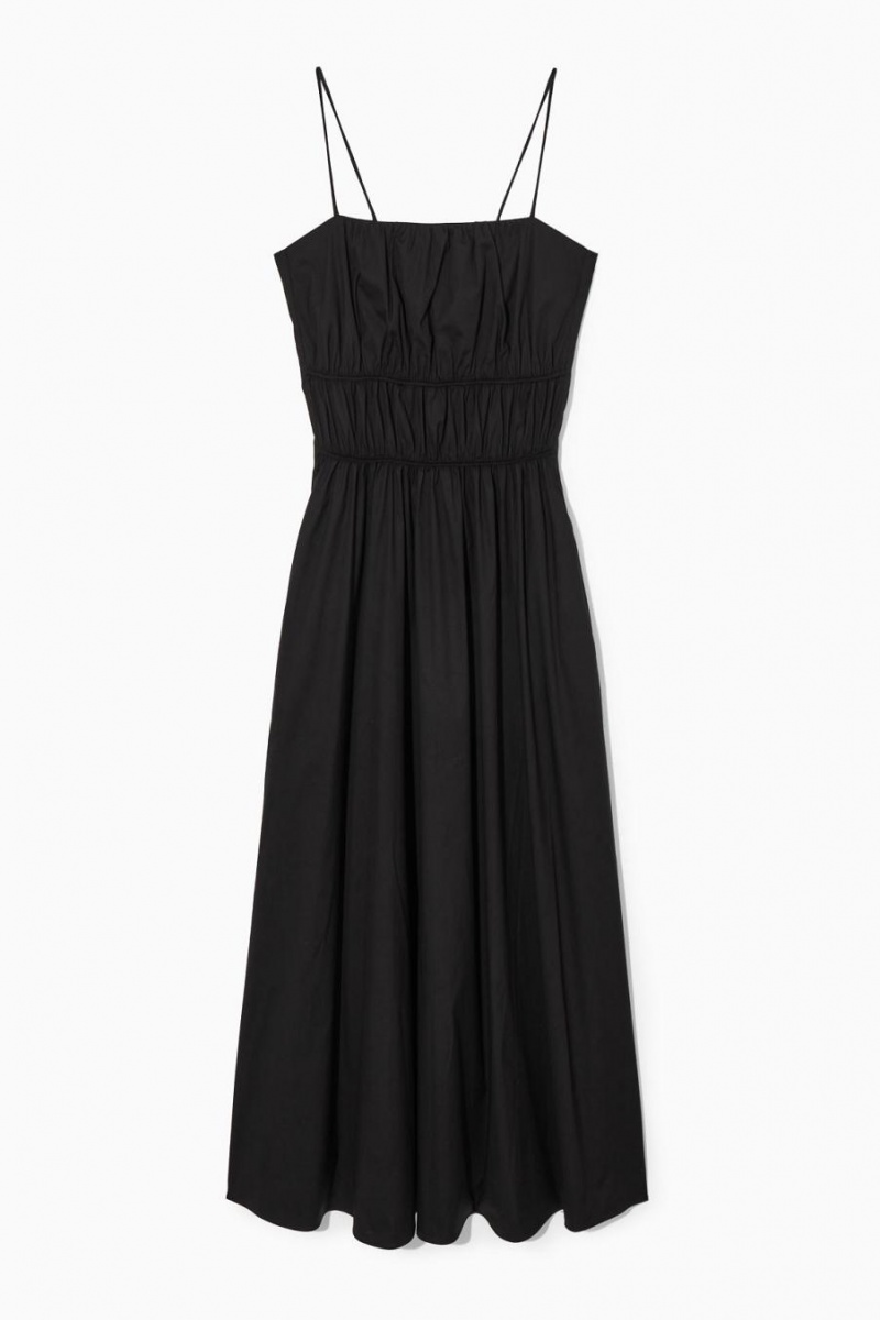 COS Gathered Bustier Midi Ruha Női Fekete | RNS-795418