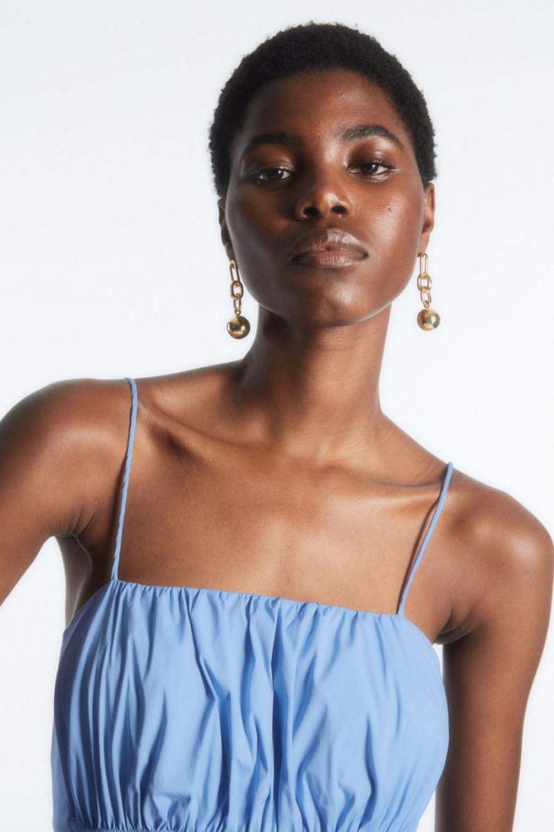 COS Gathered Bustier Midi Ruha Női Világos Kék | CBK-530182