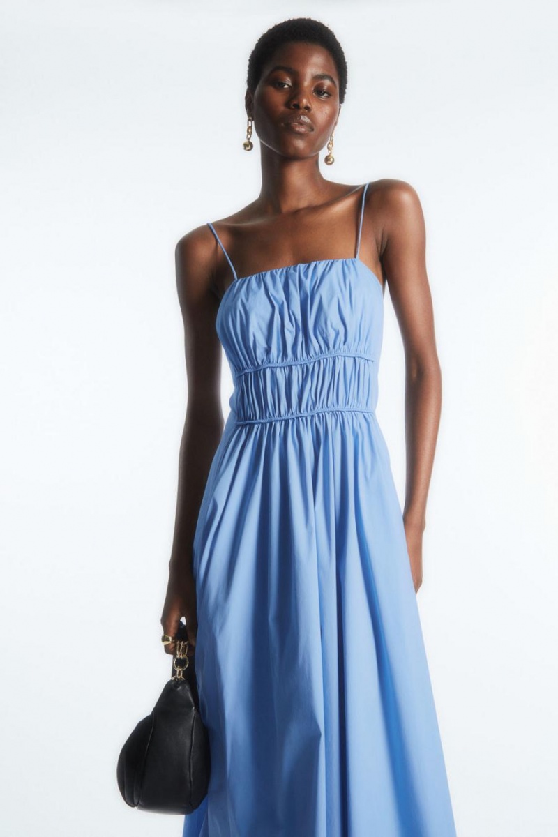 COS Gathered Bustier Midi Ruha Női Világos Kék | CBK-530182
