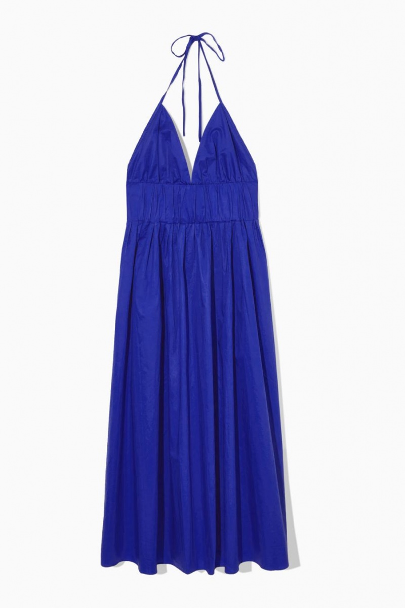 COS Gathered Halterneck Midi Ruha Női Világos Kék | JHT-980135