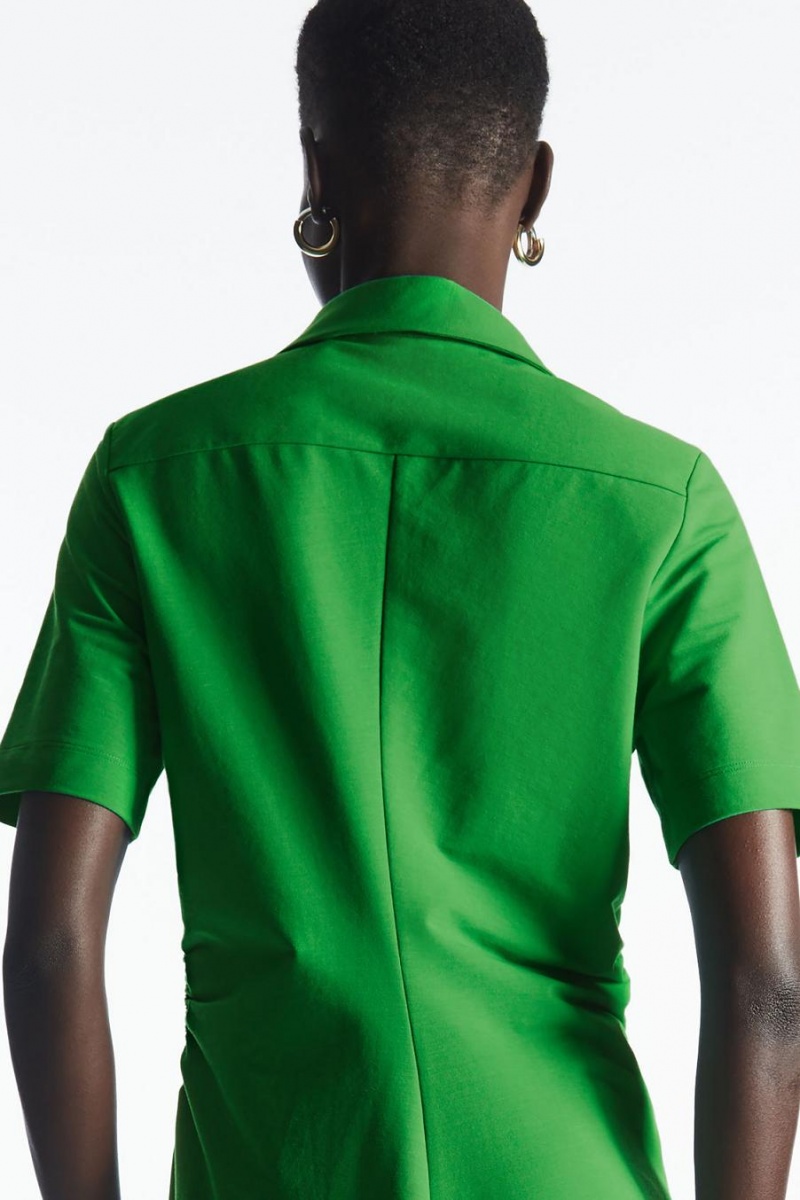 COS Gathered Midi Shirt Ruha Női Világos Zöld | ZRG-695423