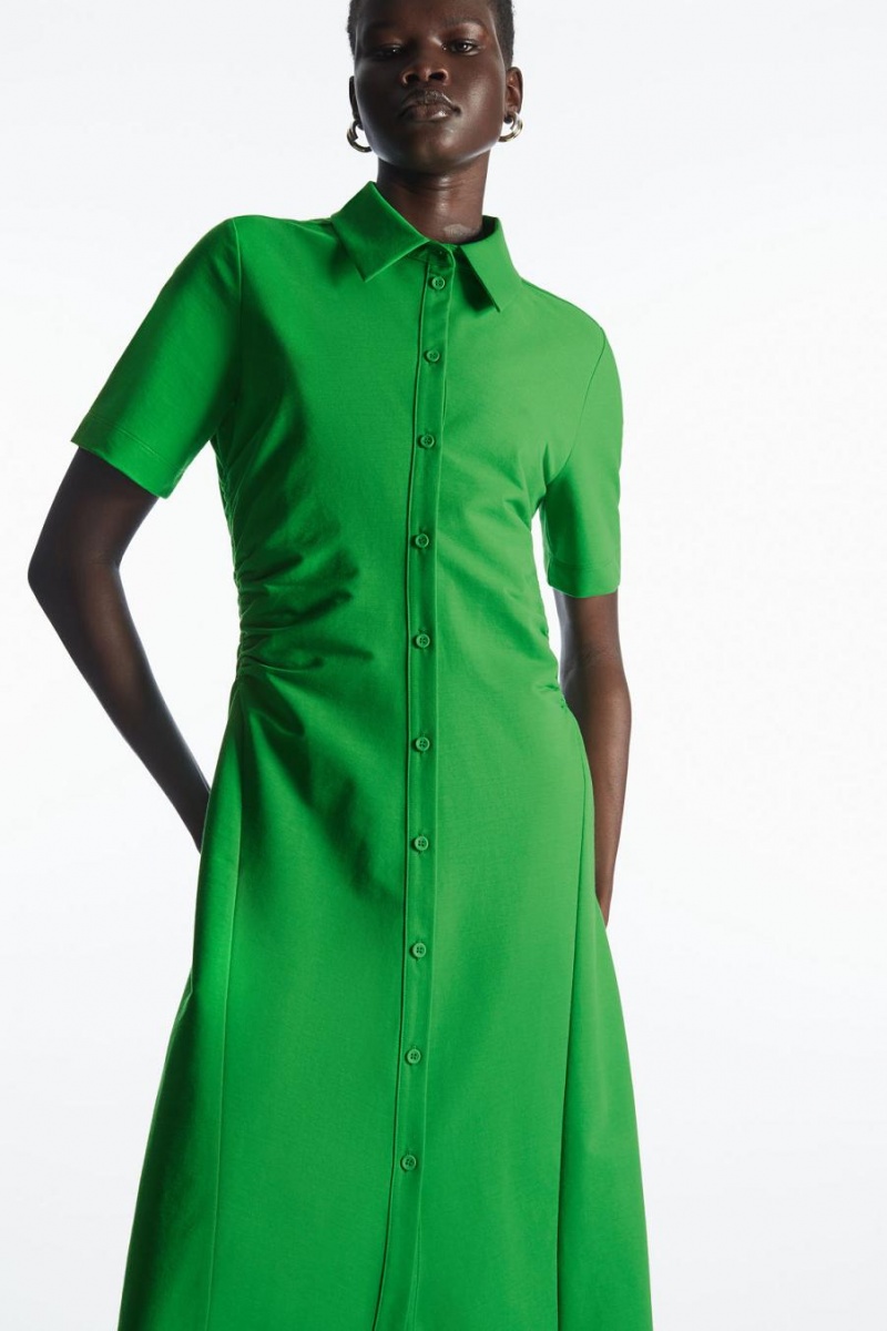 COS Gathered Midi Shirt Ruha Női Világos Zöld | ZRG-695423