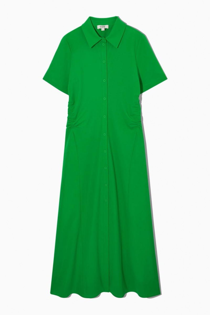 COS Gathered Midi Shirt Ruha Női Világos Zöld | ZRG-695423