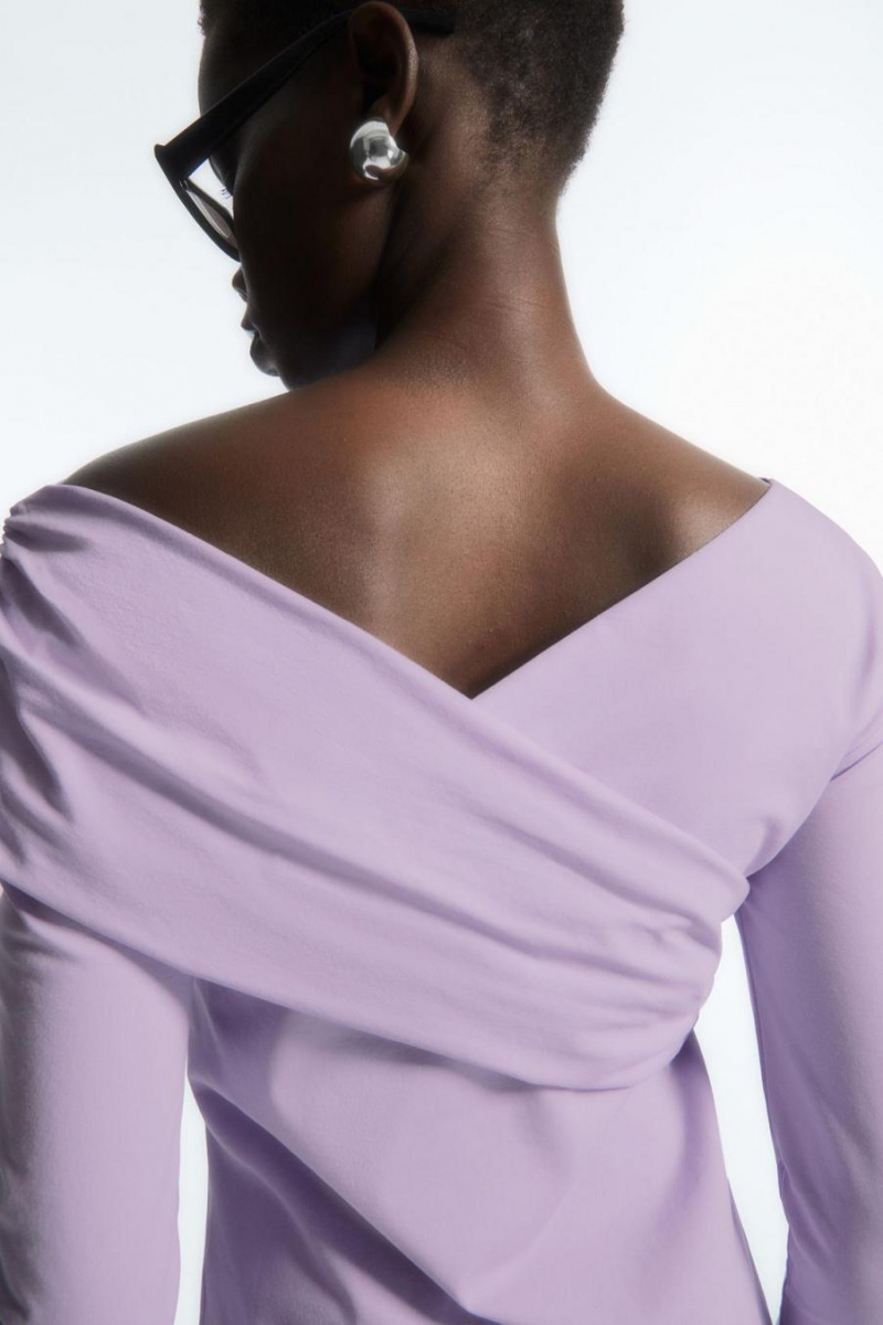 COS Gathered Off-the-shoulder Asymmetric Felső Női Világos Lila | LVH-120598
