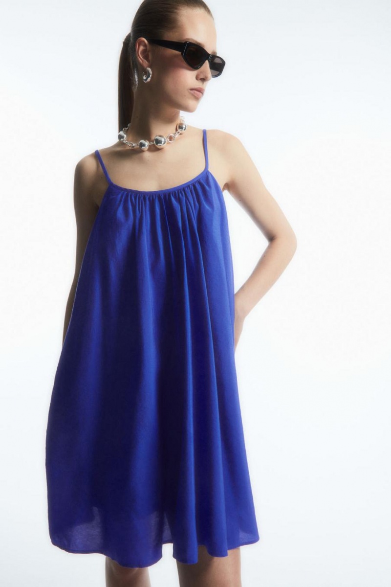COS Gathered Pántos Mini Ruha Női Világos Kék | URW-756389
