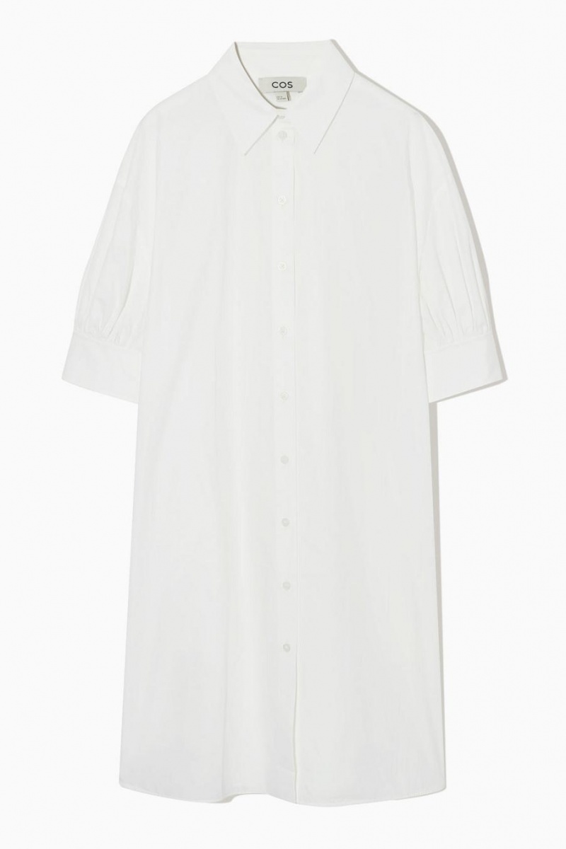 COS Gathered-sleeve Mini Shirt Ruha Női Fehér | MNQ-963128