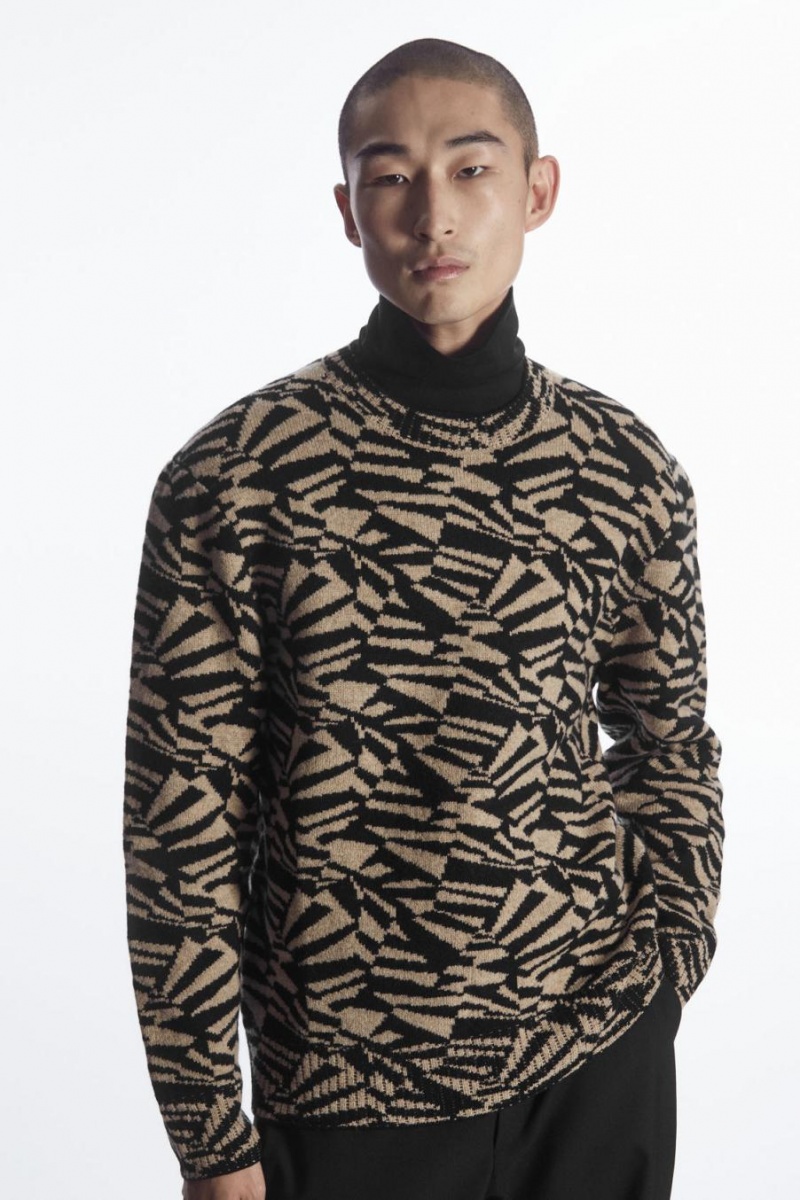 COS Geometric Gyapjú-jacquard Jumpers Férfi Fekete Bézs | AFC-453218