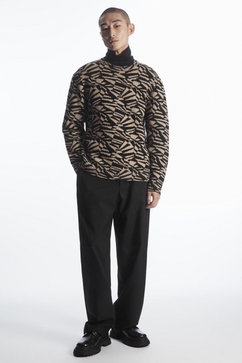 COS Geometric Gyapjú-jacquard Jumpers Férfi Fekete Bézs | AFC-453218