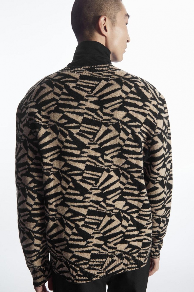 COS Geometric Gyapjú-jacquard Jumpers Férfi Fekete Bézs | AFC-453218