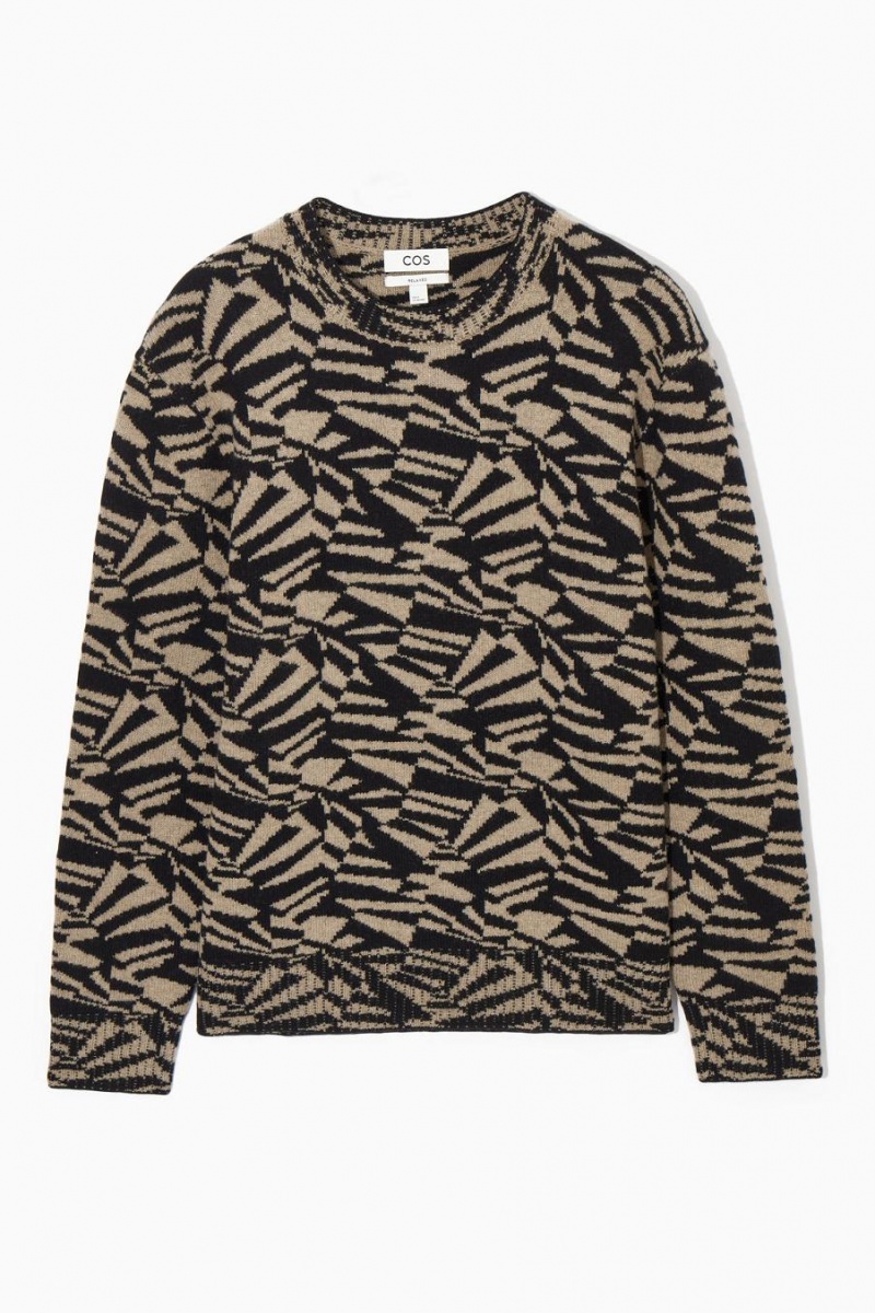 COS Geometric Gyapjú-jacquard Jumpers Férfi Fekete Bézs | AFC-453218