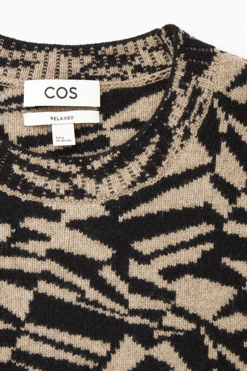 COS Geometric Gyapjú-jacquard Jumpers Férfi Fekete Bézs | AFC-453218