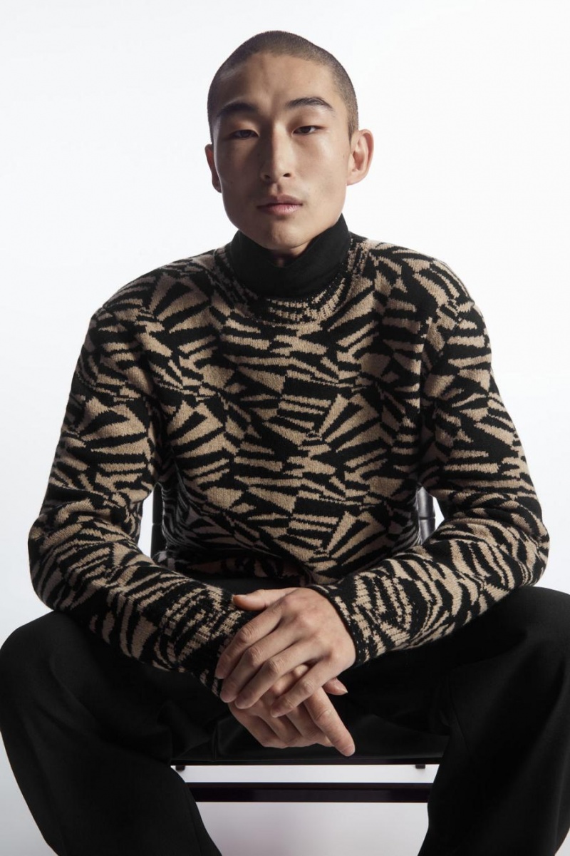 COS Geometric Gyapjú-jacquard Jumpers Férfi Fekete Bézs | AFC-453218