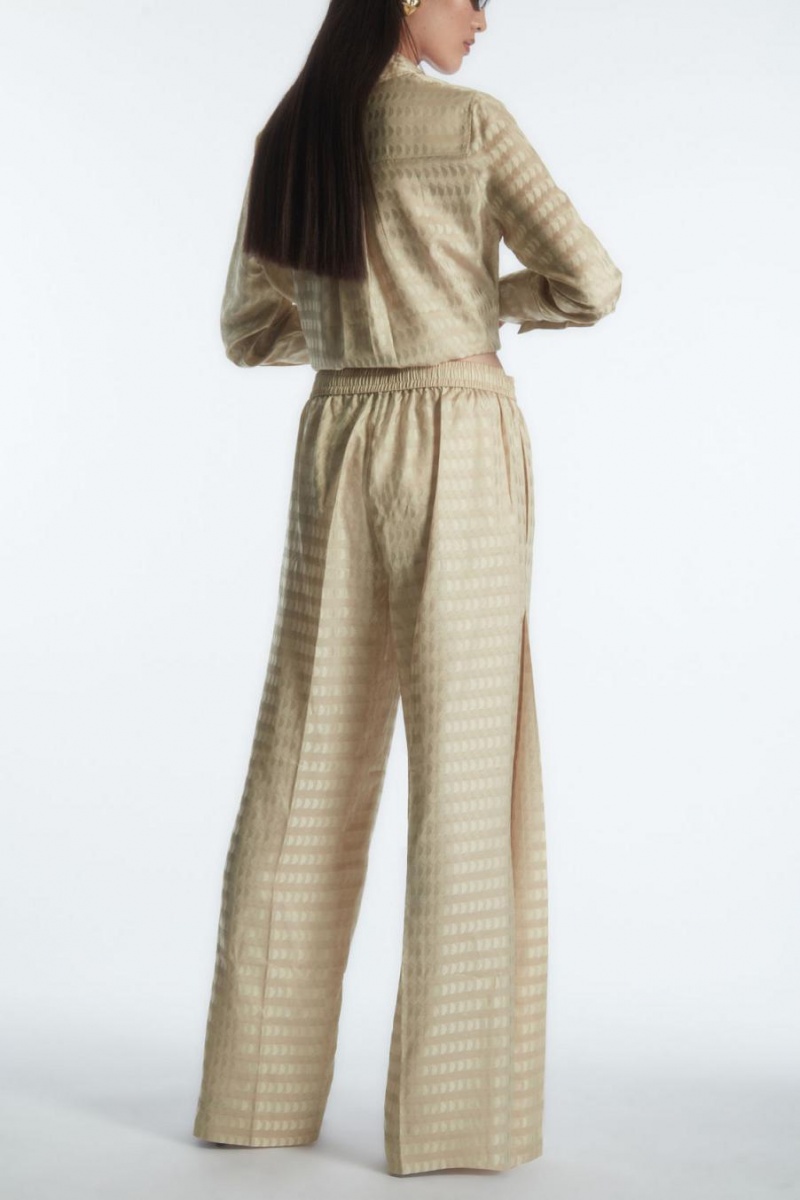 COS Geometric-jacquard Satin Nadrág Női Világos Bézs | SFZ-892634