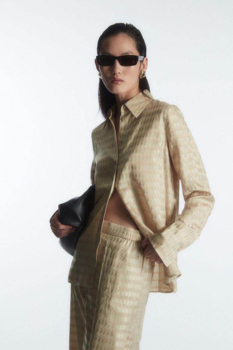 COS Geometric-jacquard Satin Nadrág Női Világos Bézs | SFZ-892634