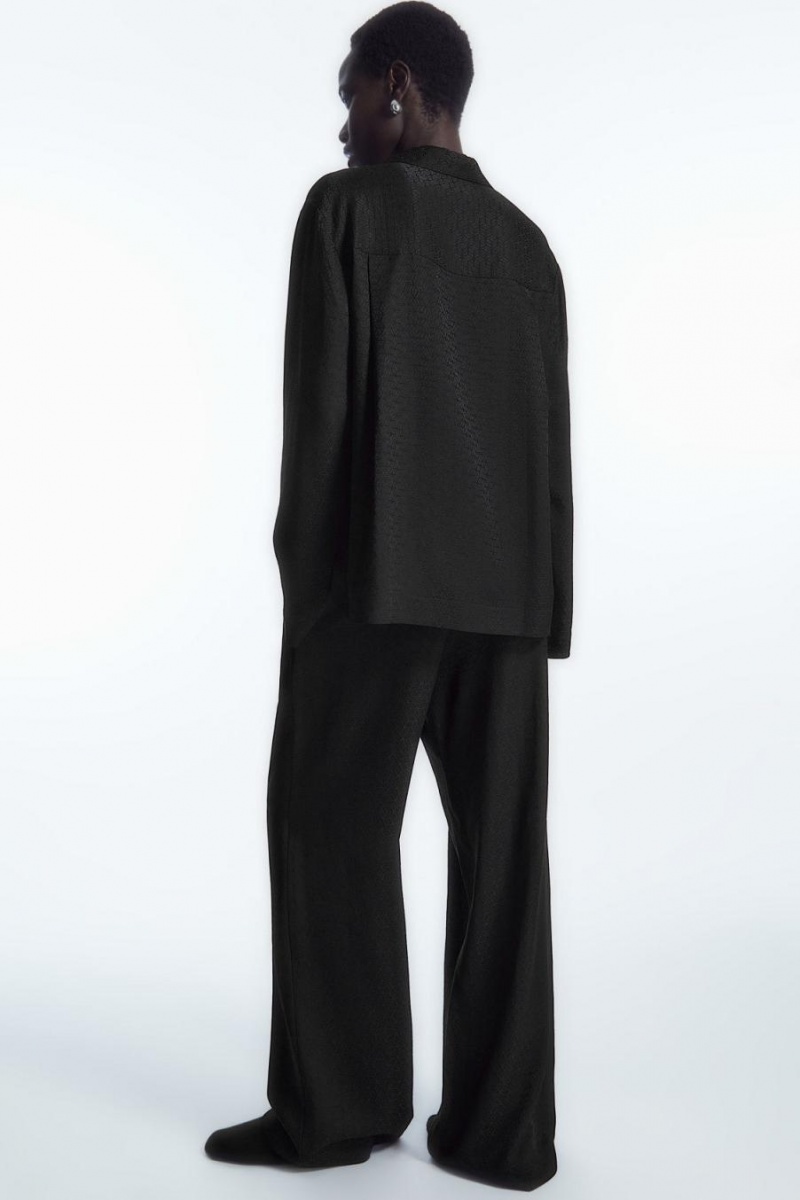 COS Geometric-jacquard Silk Pizsama Női Fekete | KFQ-047239