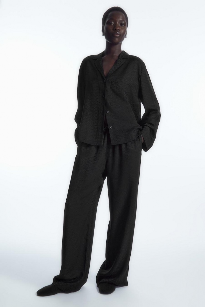 COS Geometric-jacquard Silk Pizsama Női Fekete | KFQ-047239