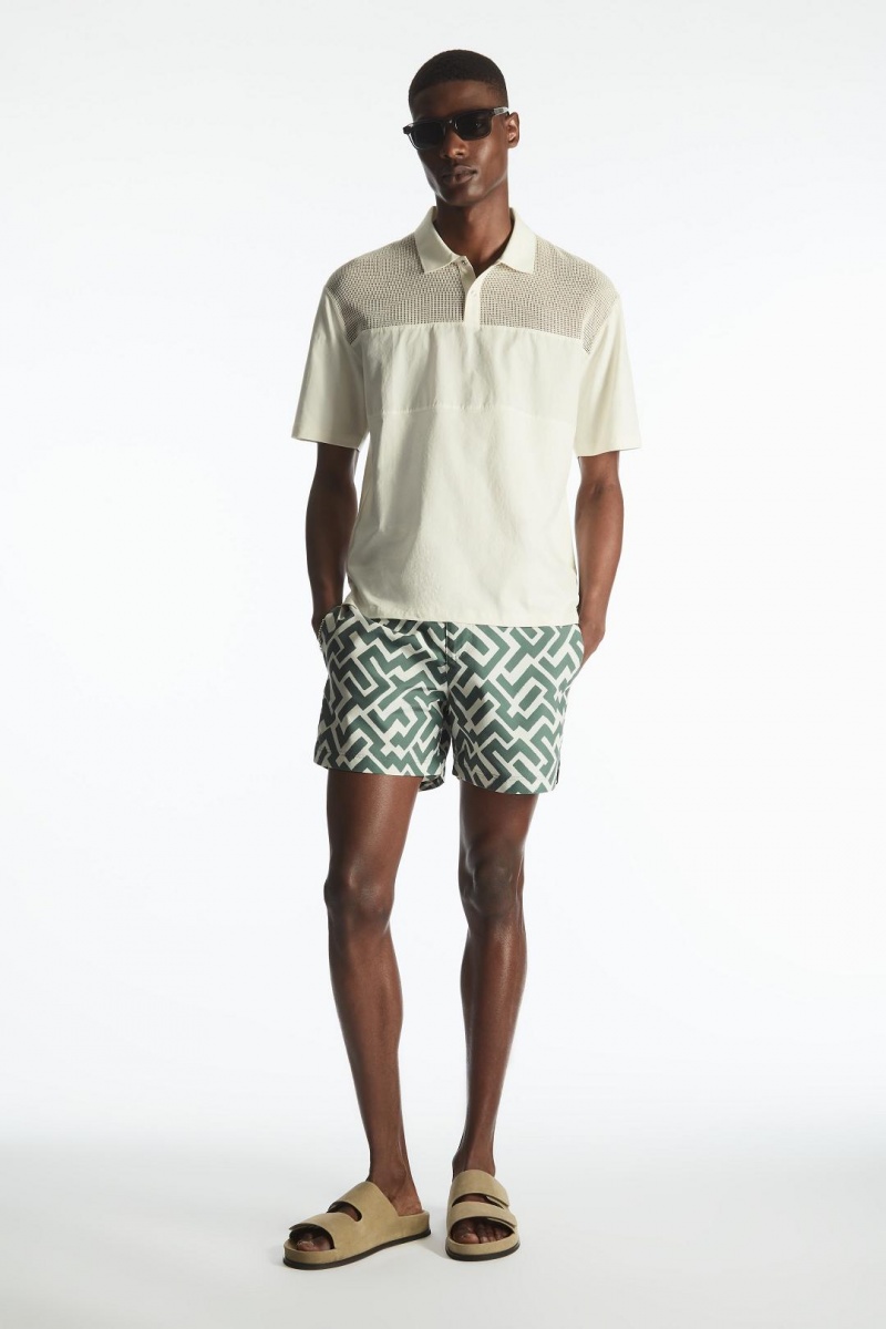 COS Geometric-print Tailored Úszóruhák Férfi Zöld Fehér | DNH-261079