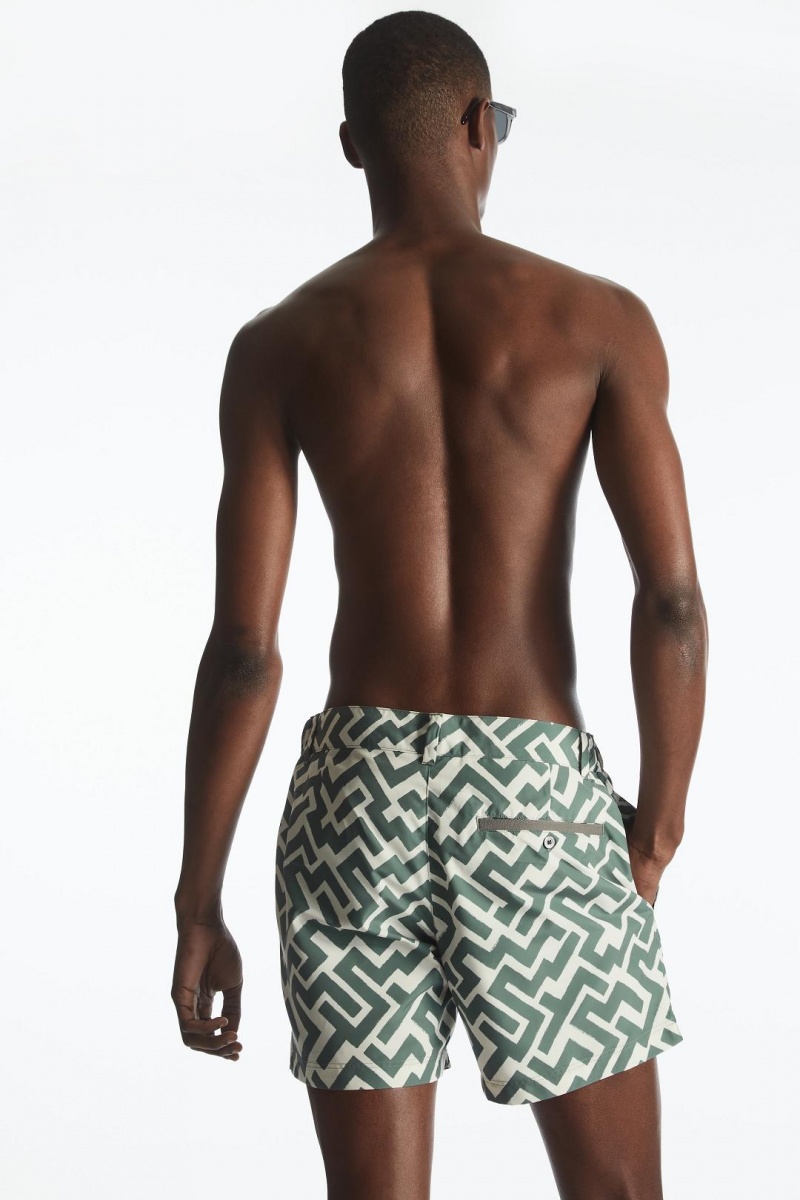 COS Geometric-print Tailored Úszóruhák Férfi Zöld Fehér | DNH-261079