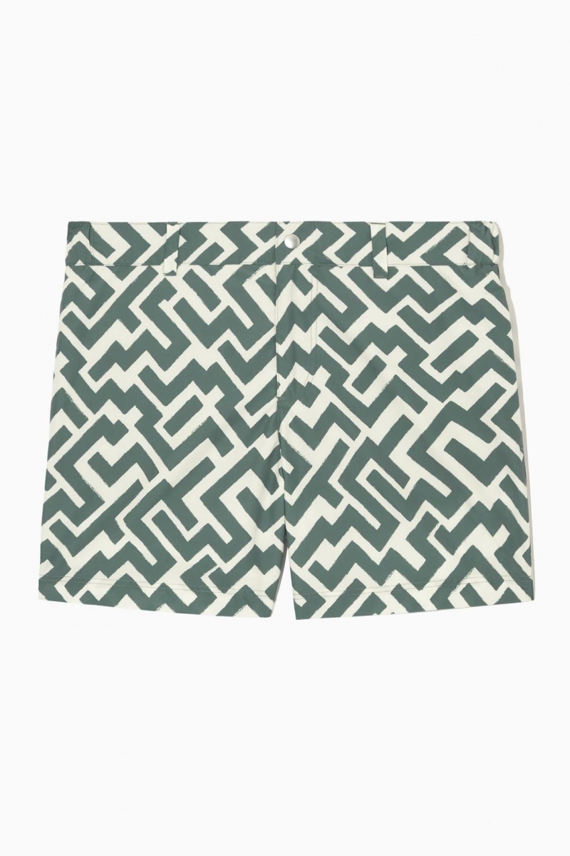 COS Geometric-print Tailored Úszóruhák Férfi Zöld Fehér | DNH-261079