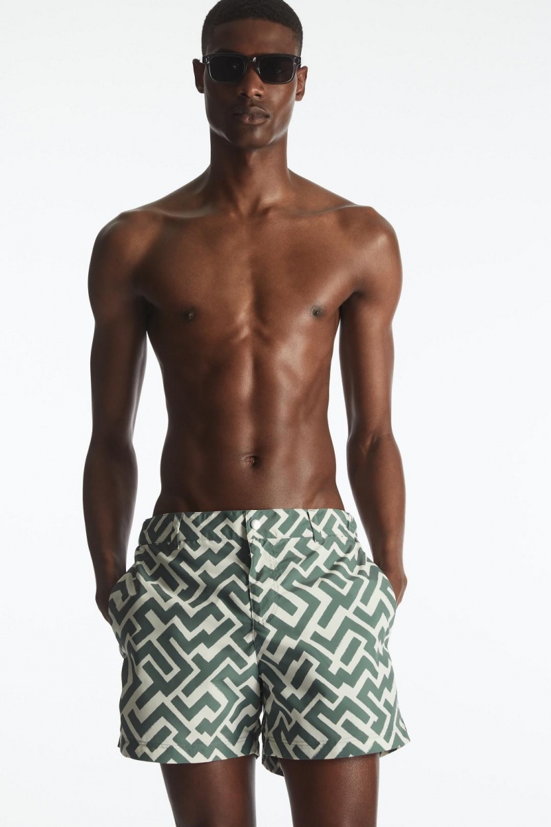 COS Geometric-print Tailored Úszóruhák Férfi Zöld Fehér | DNH-261079