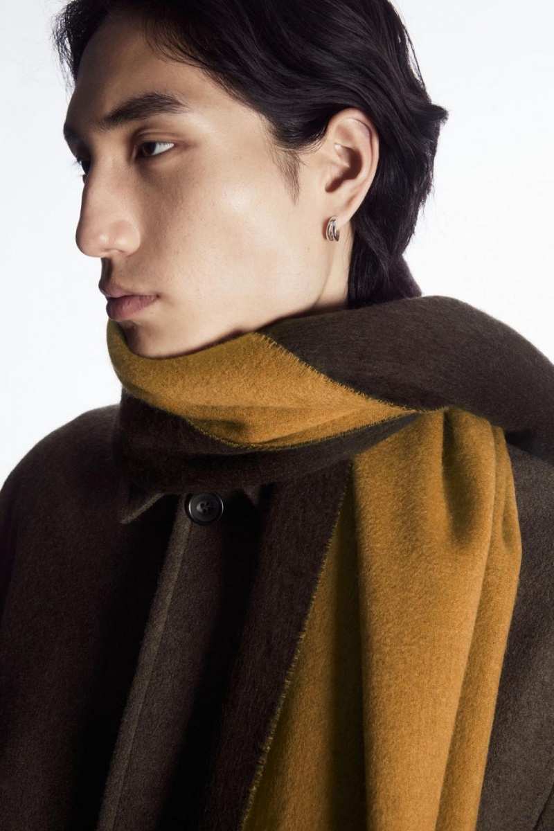COS Gyapjú And Cashmere-blend Fringed Sál Férfi Sötétbarna | AIN-894710