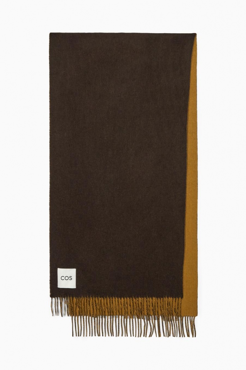 COS Gyapjú And Cashmere-blend Fringed Sál Férfi Sötétbarna | AIN-894710