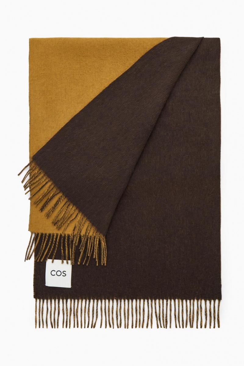 COS Gyapjú And Cashmere-blend Fringed Sál Férfi Sötétbarna | AIN-894710