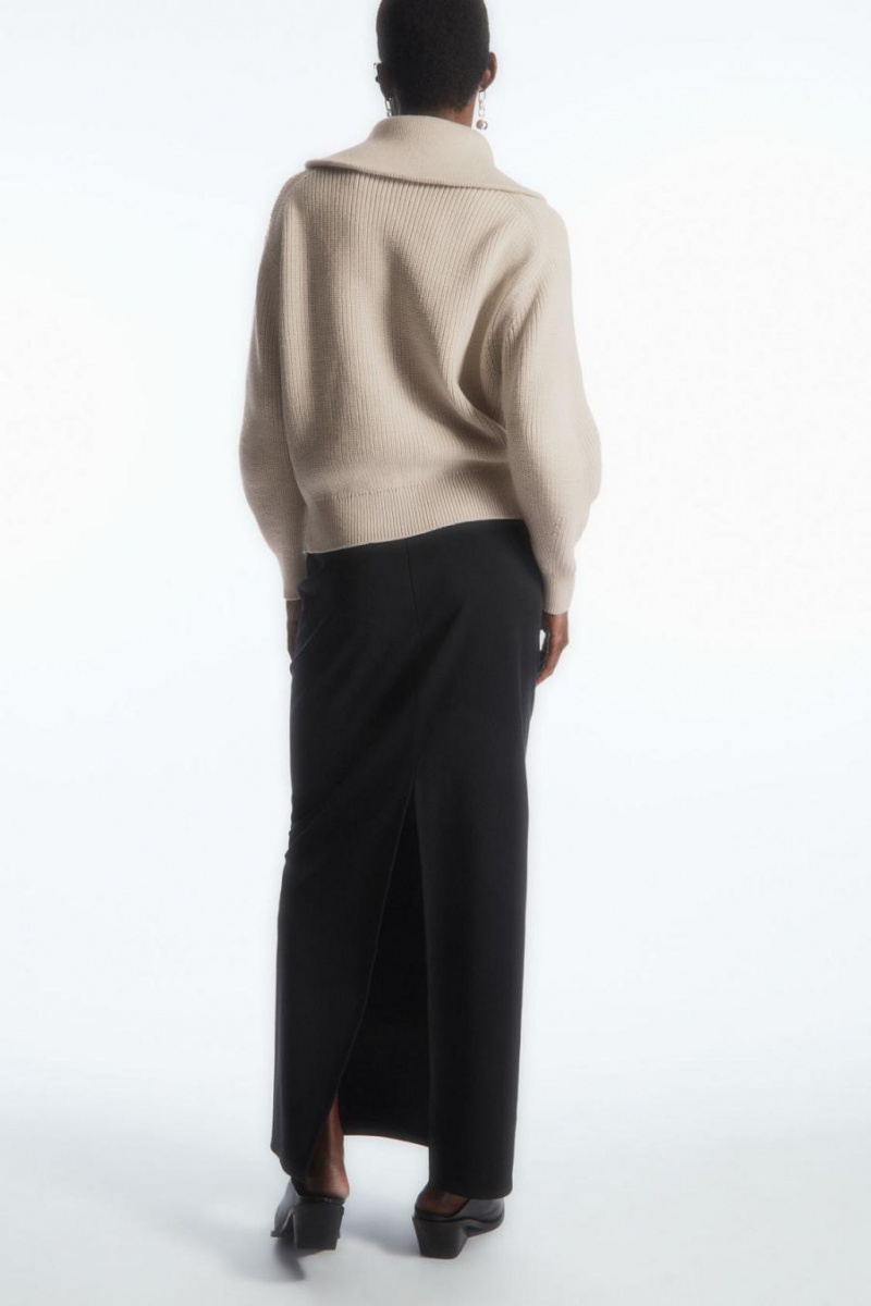 COS Gyapjú And Pamut Half-zip Jumpers Női Bézs | AUZ-106529