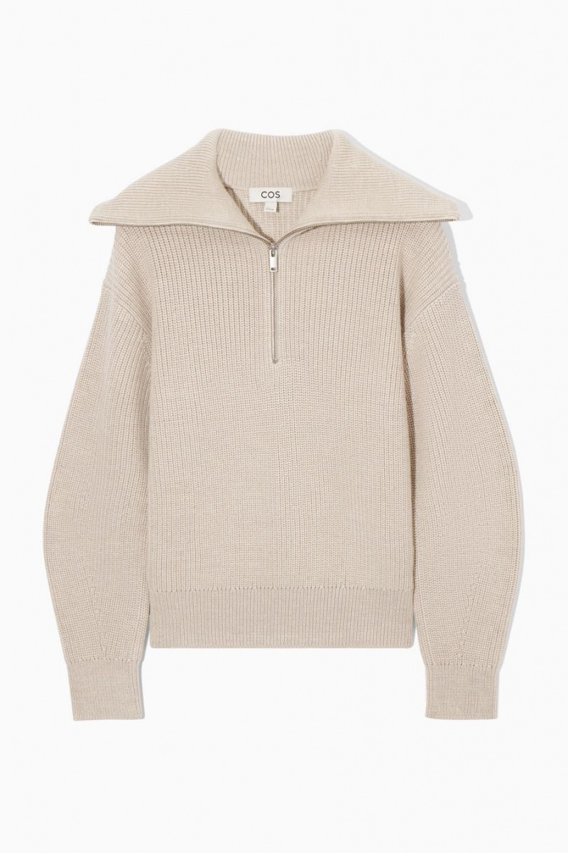 COS Gyapjú And Pamut Half-zip Jumpers Női Bézs | AUZ-106529