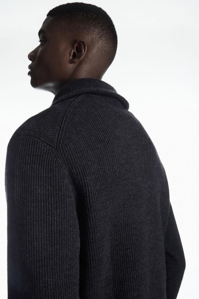 COS Gyapjú And Pamut-blend Half-zip Jumpers Férfi Sötétszürke | GLN-130874