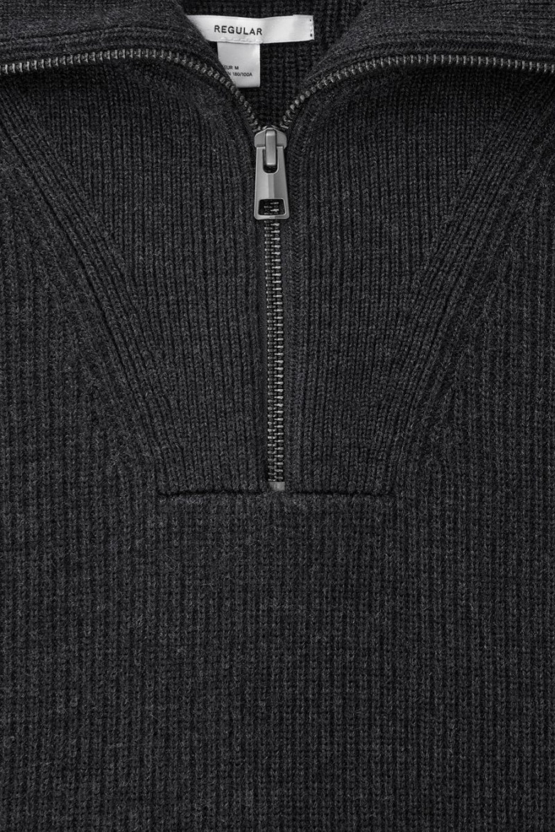 COS Gyapjú And Pamut-blend Half-zip Jumpers Férfi Sötétszürke | GLN-130874