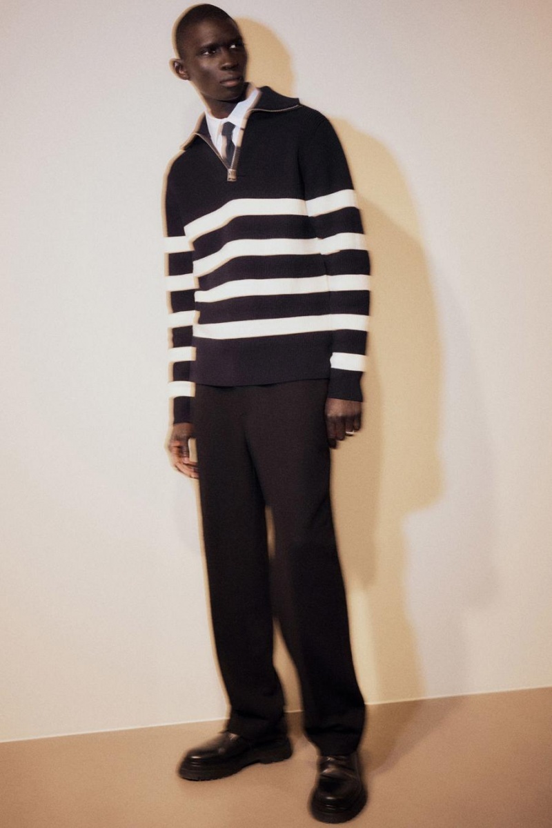 COS Gyapjú And Pamut-blend Half-zip Jumpers Férfi Sötétkék | UZB-652870