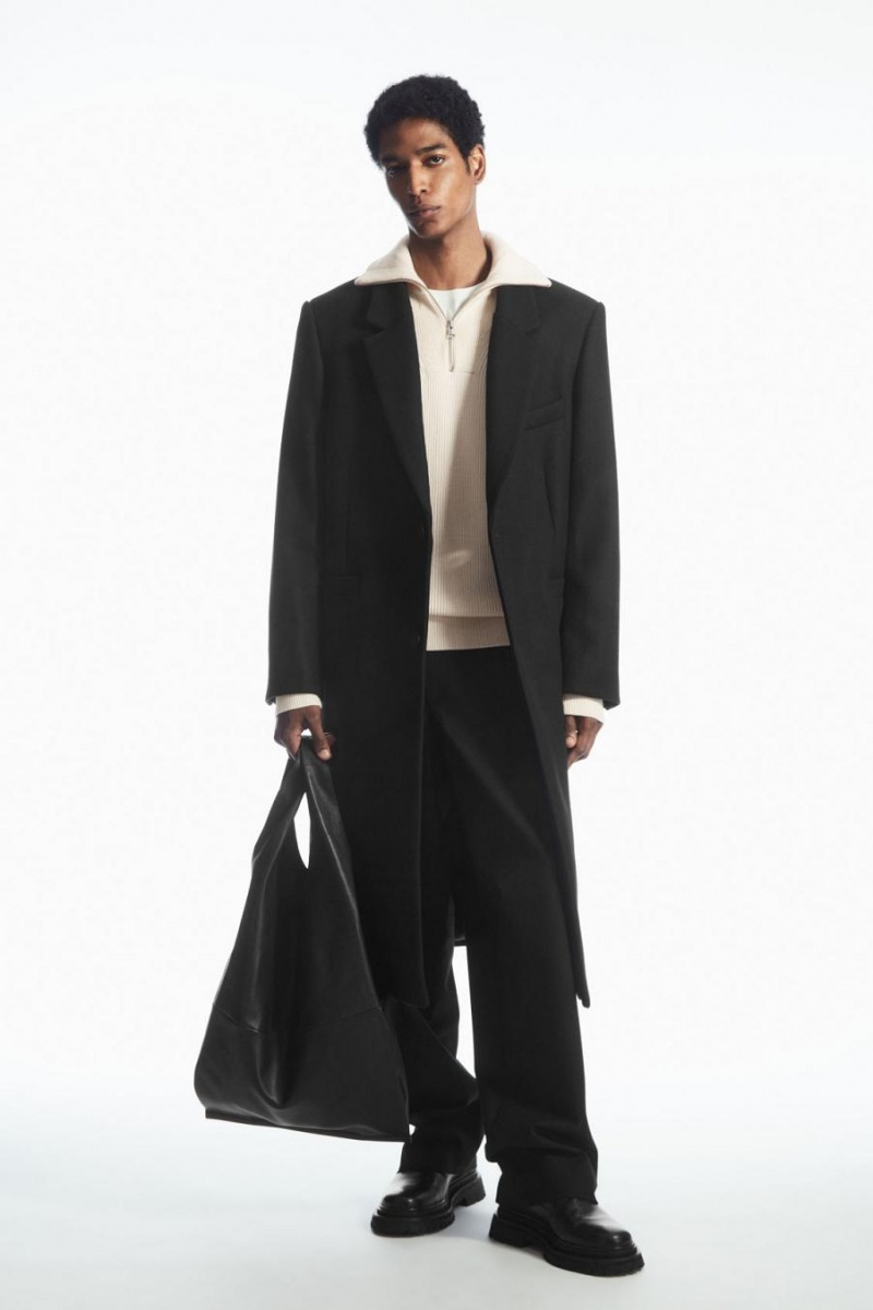 COS Gyapjú And Pamut-blend Half-zip Jumpers Férfi Krém | OAB-283471