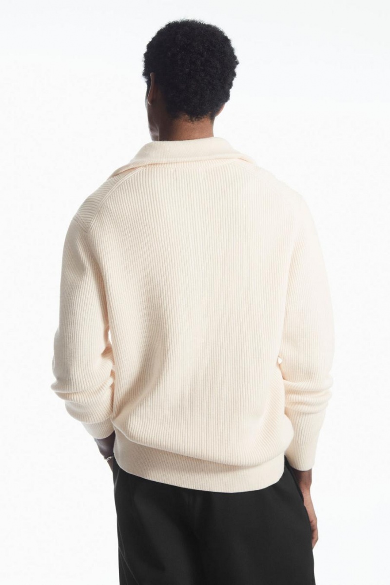COS Gyapjú And Pamut-blend Half-zip Jumpers Férfi Krém | OAB-283471