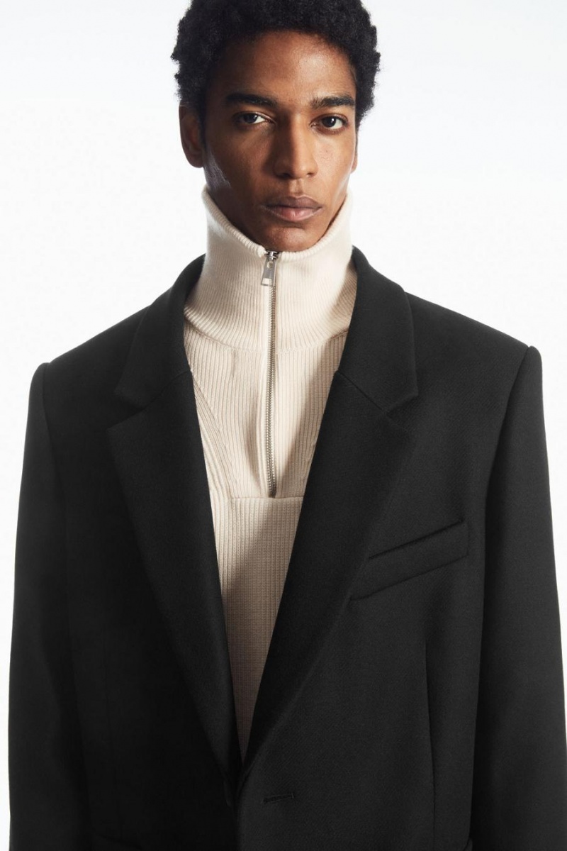 COS Gyapjú And Pamut-blend Half-zip Jumpers Férfi Krém | OAB-283471