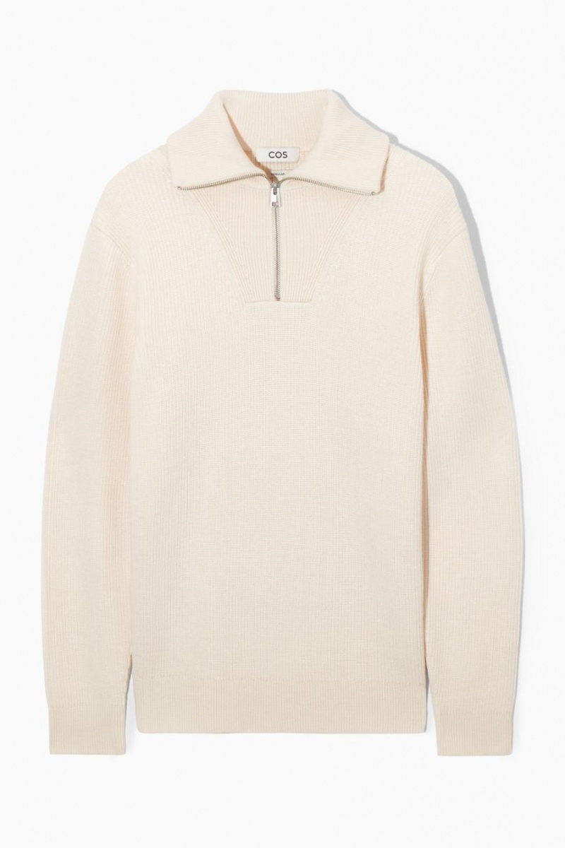 COS Gyapjú And Pamut-blend Half-zip Jumpers Férfi Krém | OAB-283471