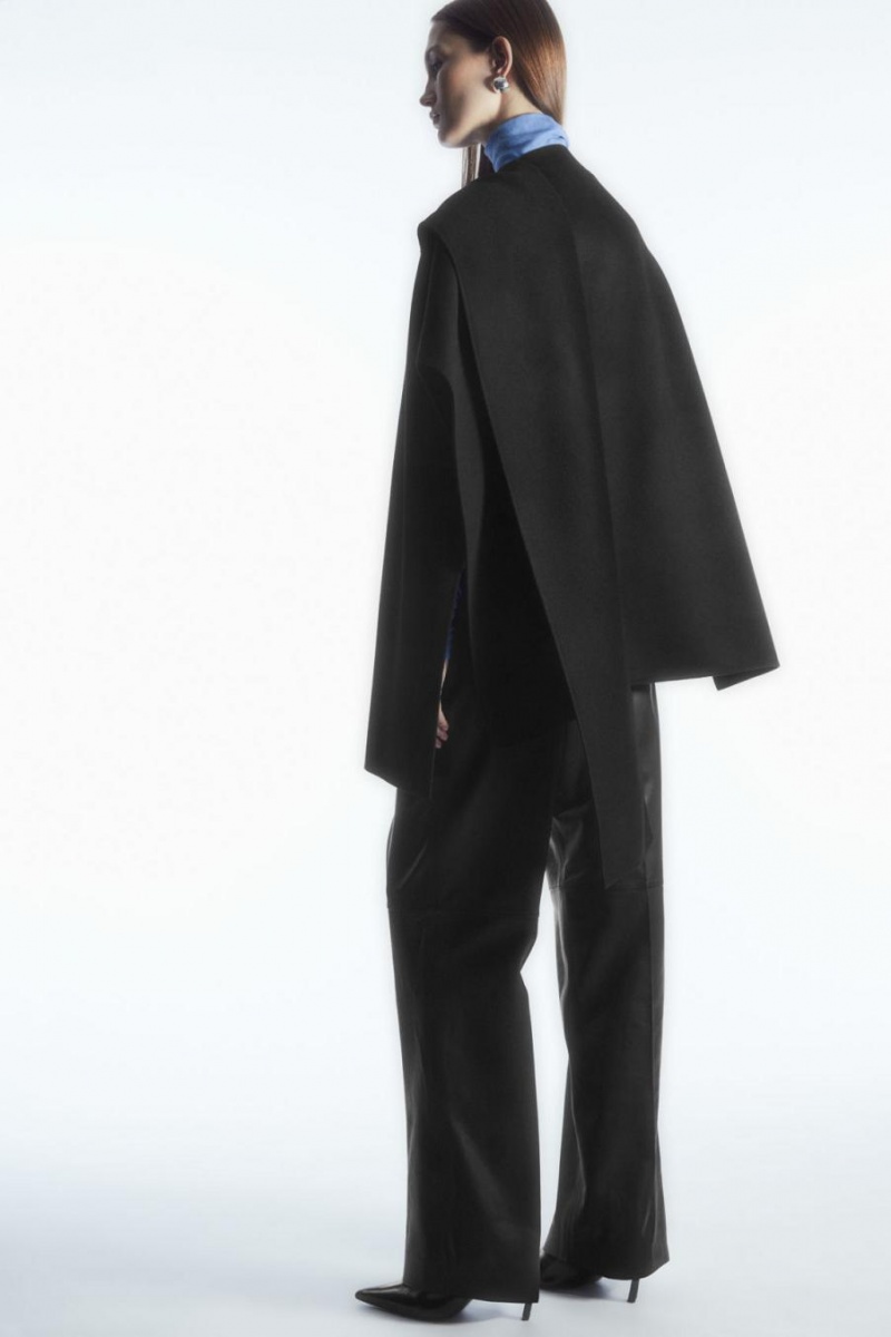 COS Gyapjú-blend Capes Női Fekete | YIK-709854