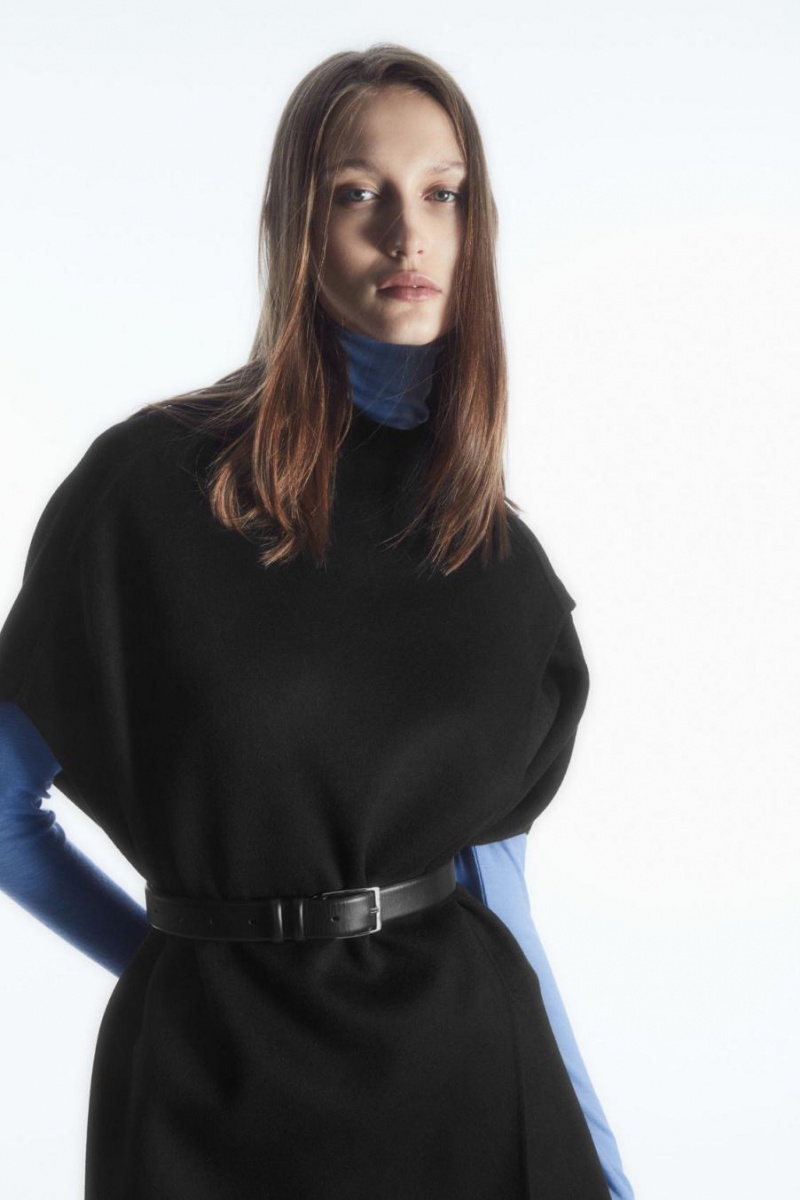COS Gyapjú-blend Capes Női Fekete | YIK-709854