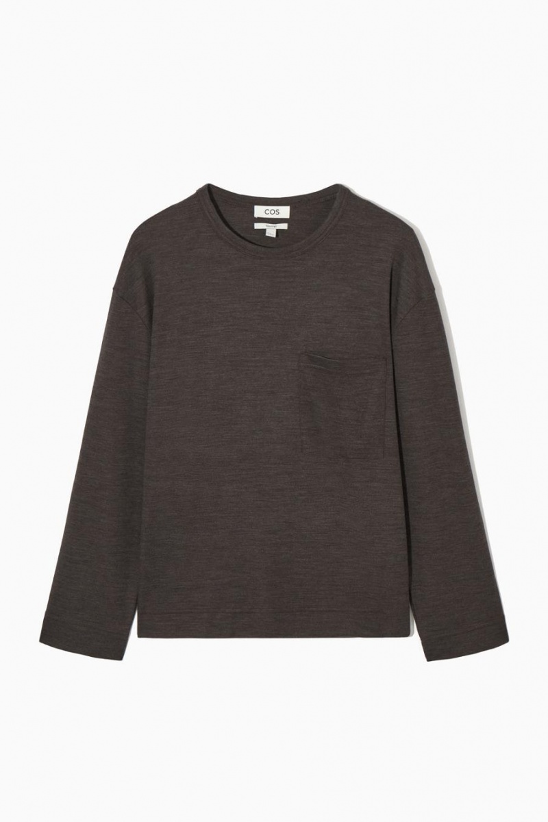 COS Gyapjú-blend Long-sleeved Póló Férfi Sötétbarna | IPK-315286