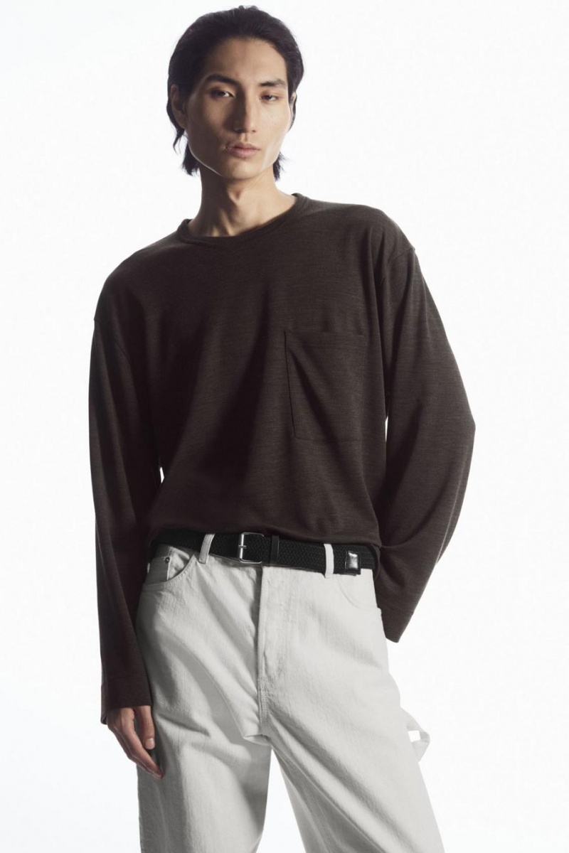 COS Gyapjú-blend Long-sleeved Póló Férfi Sötétbarna | IPK-315286