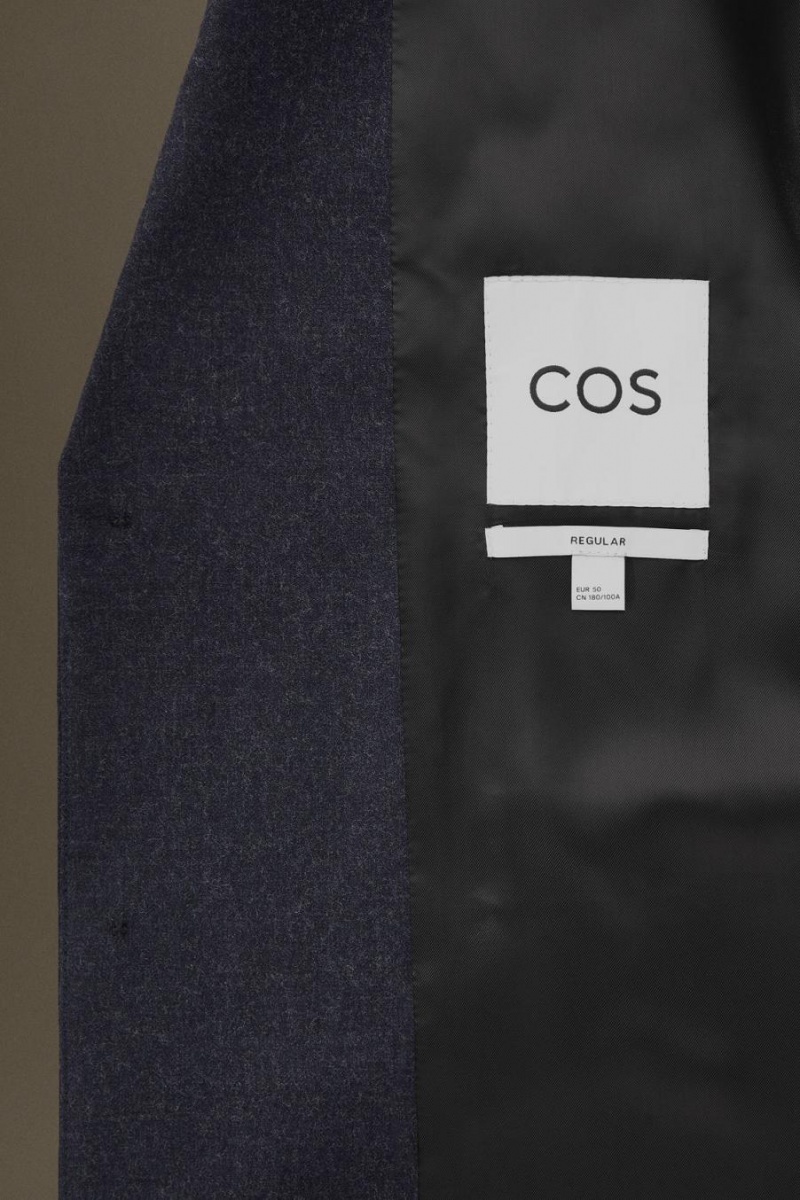 COS Gyapjú-flannel - Regular Blézer Férfi Sötétkék | YTE-512478