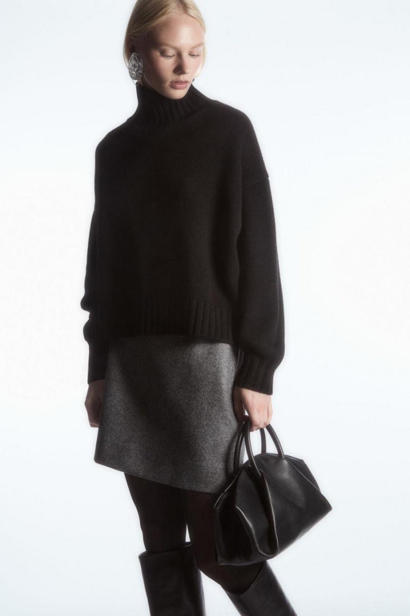 COS Gyapjú-jacquard Mini Szoknya Női Fekete Fehér | SKE-038672