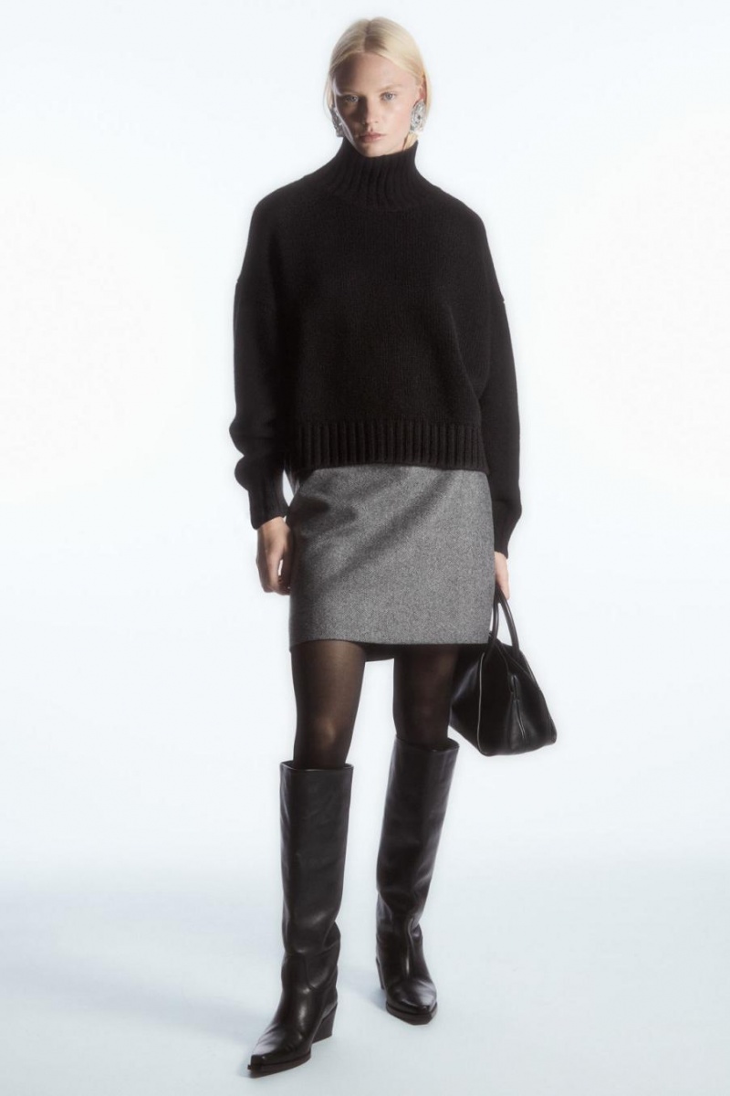 COS Gyapjú-jacquard Mini Szoknya Női Fekete Fehér | SKE-038672