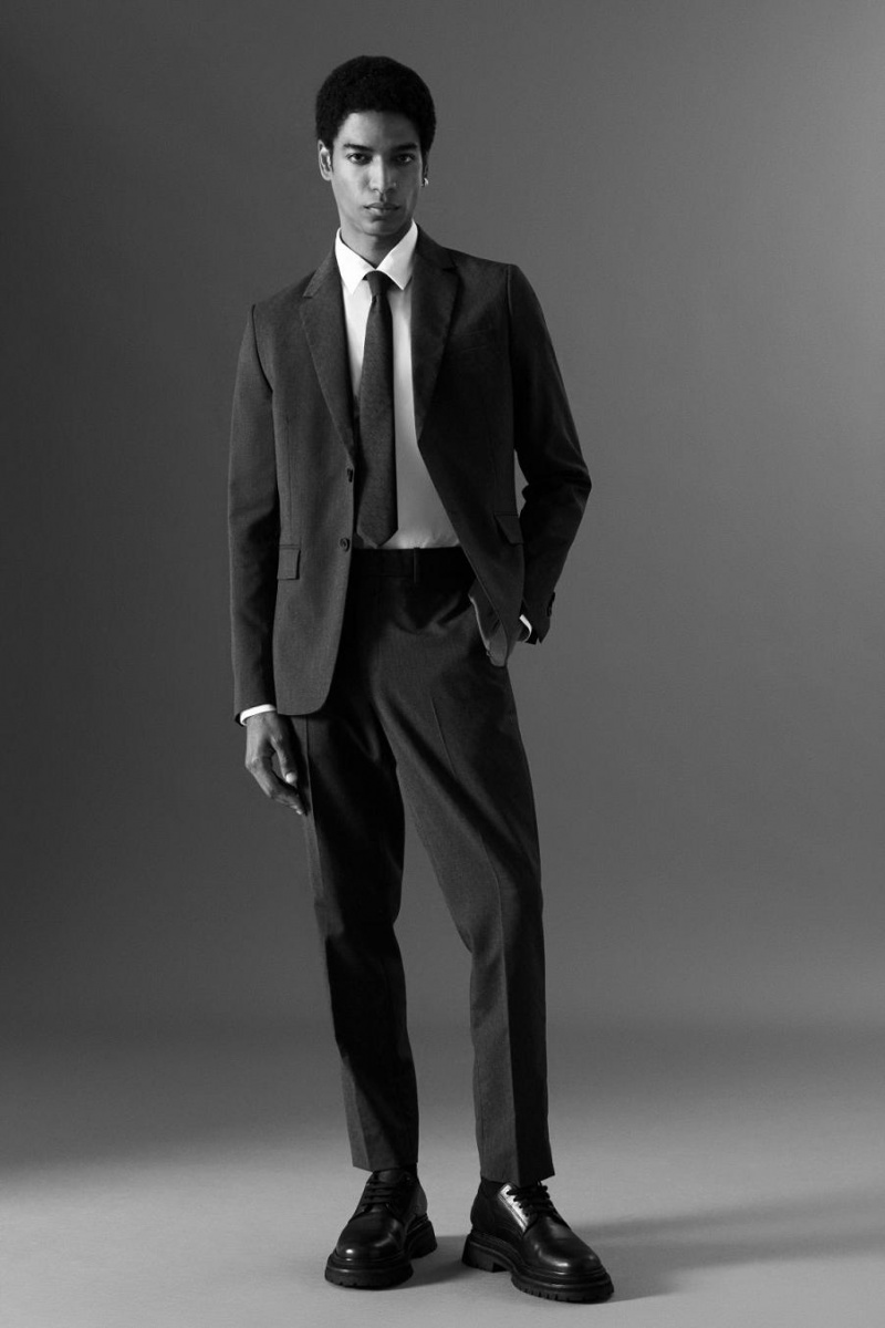 COS Gyapjú-jacquard - Slim Nadrág Férfi Szürke | OQP-079145