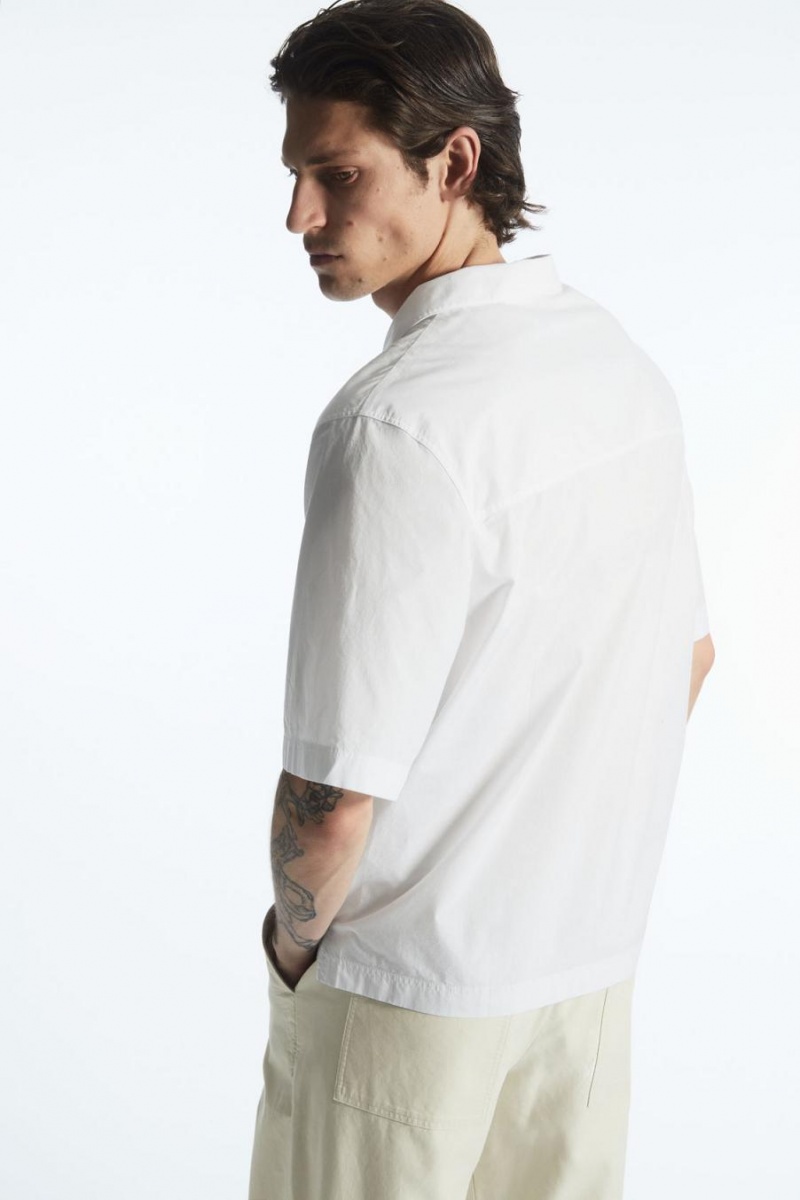 COS Half-placket Rövid-sleeved Ing Férfi Fehér | ZBC-793428