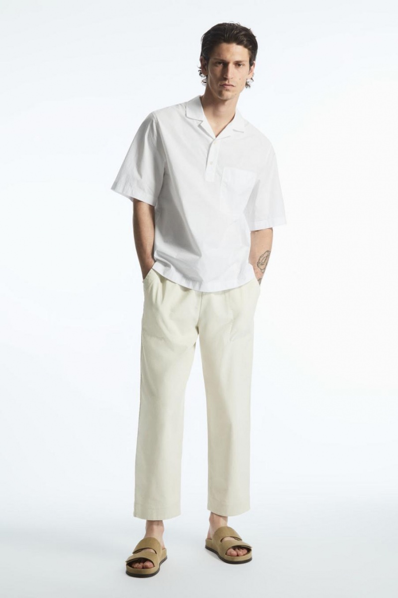 COS Half-placket Rövid-sleeved Ing Férfi Fehér | ZBC-793428