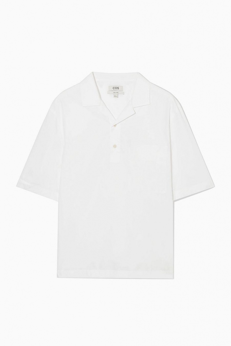 COS Half-placket Rövid-sleeved Ing Férfi Fehér | ZBC-793428