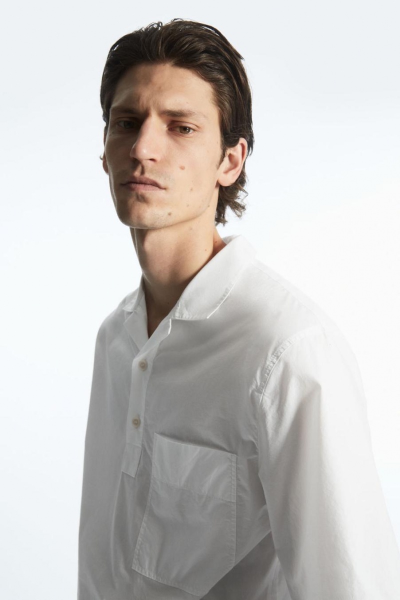 COS Half-placket Rövid-sleeved Ing Férfi Fehér | ZBC-793428